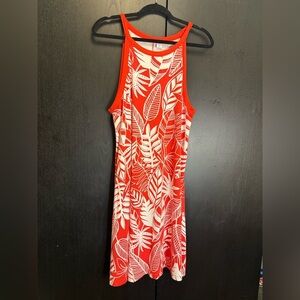 Old Navy Red and White Leaf Print Knit Sundress Dress